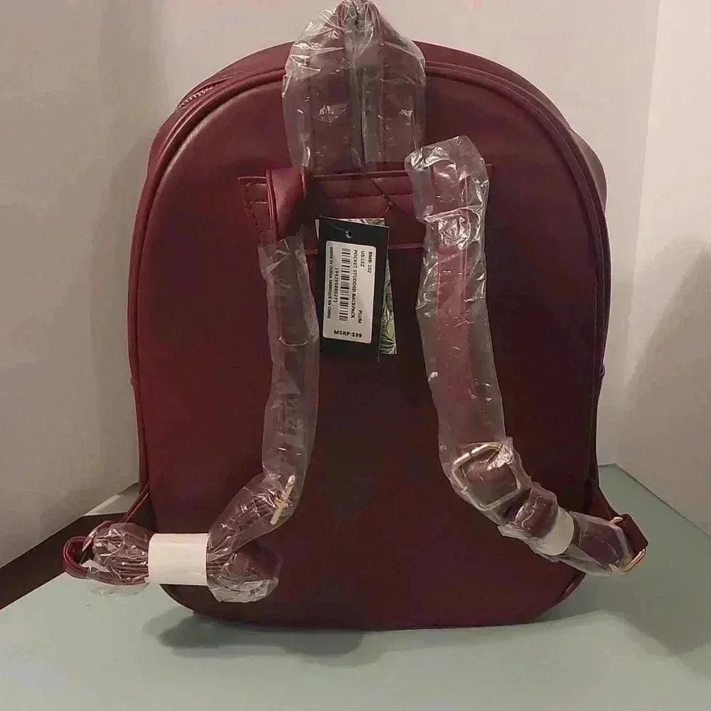 NWT BADGLEY MISCHKA PLUM POCKET STUDDED BACKPACK - Picture 4 of 13